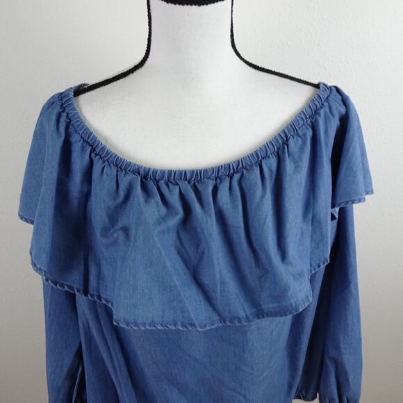 Michael Kors Off The Shoulder Top Women's Plus Size 3X Blue Ruffled - Picture 5 of 11